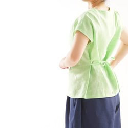 【Wafu】薄款亞麻上衣V領T卹法式上衣/柔和綠色t025a-pgn1 第6張的照片
