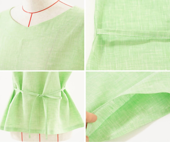 【Wafu】薄款亞麻上衣V領T卹法式上衣/柔和綠色t025a-pgn1 第10張的照片