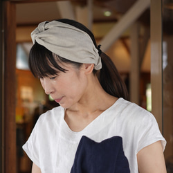 [Twist Band / wafu] 亞麻髮帶 Turban Cross Twist / Flax Natural z010a 第1張的照片