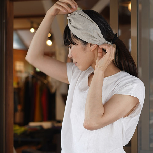 [Twist Band / wafu] 亞麻髮帶 Turban Cross Twist / Flax Natural z010a 第2張的照片