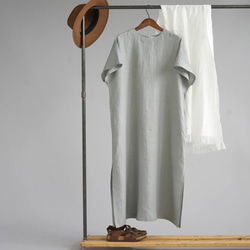 [Wafu]薄織物Masaa亞麻一件法式袖大T卹/銀色鼠標A041E-GNZ1 第9張的照片