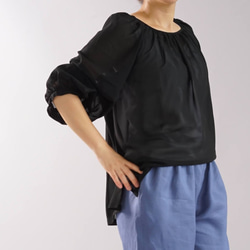 柔軟喬Zett聚集罩衫外套半球袖圓領/黑色t017b-bck1 第4張的照片