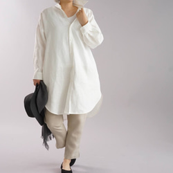 [Wafu +]亞麻襯衫大輪廓上衣杜爾曼袖亞麻襯衫/白色b32-24 第1張的照片