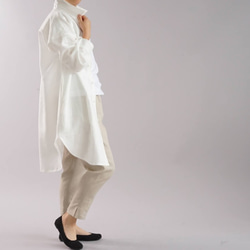 [Wafu +]亞麻襯衫大輪廓上衣杜爾曼袖亞麻襯衫/白色b32-24 第6張的照片