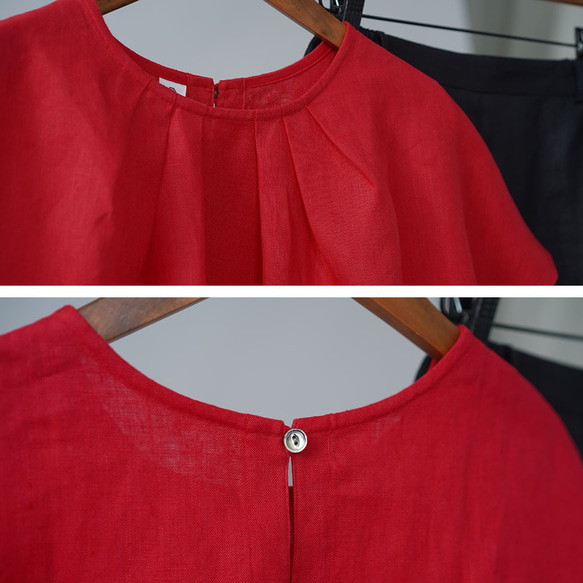 [Wafu]中厚亞麻上衣Tuck T恤上衣短袖/胭脂[ML尺寸] t026a-rgu2 第10張的照片