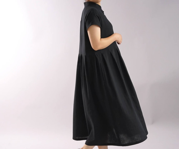 “有限的手工製造2019” [wafu] W紗布連衣裙立領法國/黑色a073b-bck2 第3張的照片