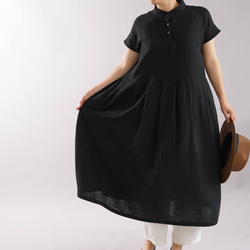 “有限的手工製造2019” [wafu] W紗布連衣裙立領法國/黑色a073b-bck2 第7張的照片