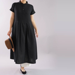 “有限的手工製造2019” [wafu] W紗布連衣裙立領法國/黑色a073b-bck2 第8張的照片