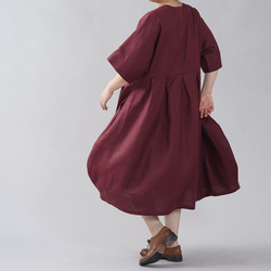 [Wafu]中厚亞麻連衣裙Dolman袖繭式連衣裙小領口/ Agatte A041F-AGT2 第2張的照片