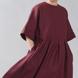 [Wafu]中厚亞麻連衣裙Dolman袖繭式連衣裙小領口/ Agatte A041F-AGT2 第7張的照片