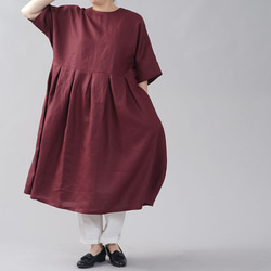 [Wafu]中厚亞麻連衣裙Dolman袖繭式連衣裙小領口/ Agatte A041F-AGT2 第8張的照片
