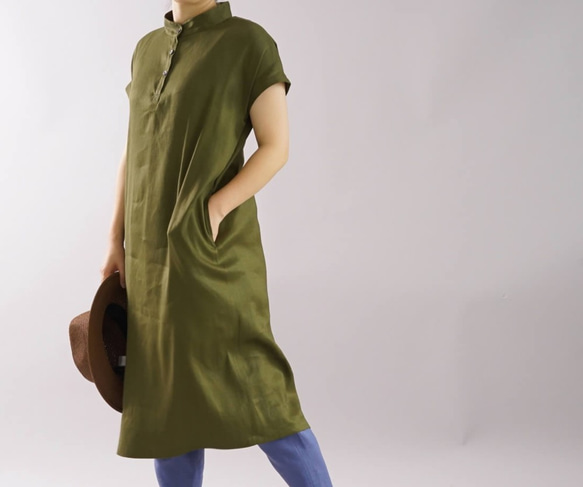 [Wafu]斜紋亞麻布×人造絲法式袖套英國常春藤a073a-egi2 第1張的照片