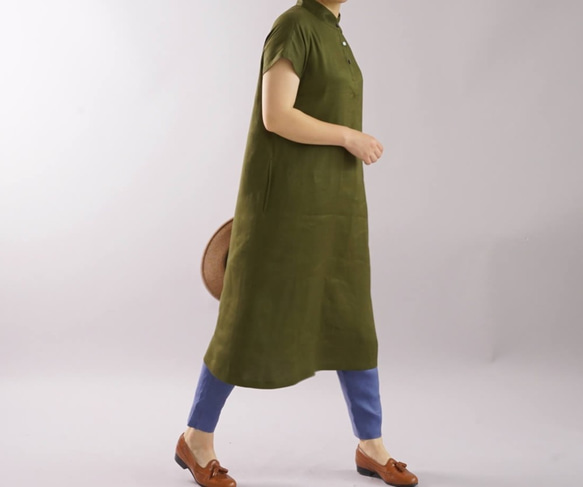 [Wafu]斜紋亞麻布×人造絲法式袖套英國常春藤a073a-egi2 第6張的照片