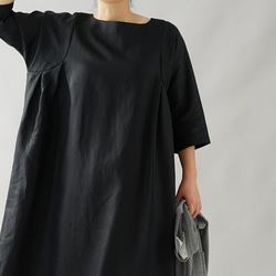 [Wafu]純亞麻洋裝 Secret-pattern Dress/黑色a083a-bck1 第3張的照片
