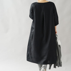 [Wafu]純亞麻洋裝 Secret-pattern Dress/黑色a083a-bck1 第4張的照片
