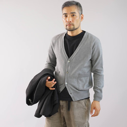 【Wafu】男女通用針織開衫棉100％純棉長袖男女通用外套/灰色n01-01 第2張的照片