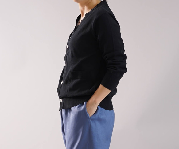 [Wafu]男女通用長袖外套/黑色n01-02（針織開衫女式男女通用棉100％棉） 第3張的照片