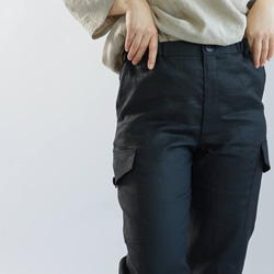 【wafu】薄地 リネン パンツ 男女兼用 リネンボトムス カーゴ パンツ ウエストゴム/ブラック b009a-bck1 3枚目の画像