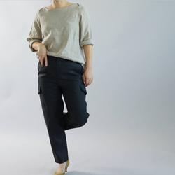 【wafu】薄地 リネン パンツ 男女兼用 リネンボトムス カーゴ パンツ ウエストゴム/ブラック b009a-bck1 8枚目の画像