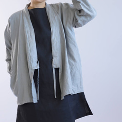 [Wafu]中厚亞麻薩摩和服Zen Haori亞麻開衫中性半袖/薄款無光澤h037b-unb2 第1張的照片