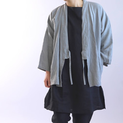 [Wafu]中厚亞麻薩摩和服Zen Haori亞麻開衫中性半袖/薄款無光澤h037b-unb2 第3張的照片