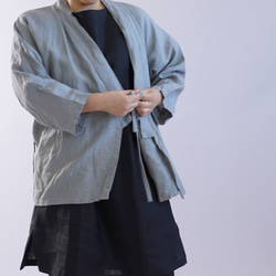 [Wafu]中厚亞麻薩摩和服Zen Haori亞麻開衫中性半袖/薄款無光澤h037b-unb2 第6張的照片