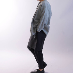 [Wafu]中厚亞麻薩摩和服Zen Haori亞麻開衫中性半袖/薄款無光澤h037b-unb2 第7張的照片