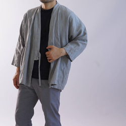 [Wafu]中厚亞麻薩摩和服Zen Haori亞麻開衫中性半袖/薄款無光澤h037b-unb2 第8張的照片