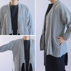 [Wafu]中厚亞麻薩摩和服Zen Haori亞麻開衫中性半袖/薄款無光澤h037b-unb2 第9張的照片