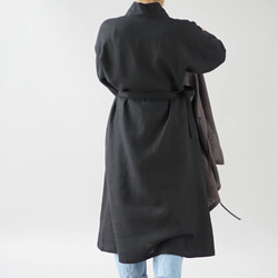 【wafu】中厚 リネン ワンピース 着物襟 ドルマンスリーブ 和装 九分袖/ブラック a084a-bck2 4枚目の画像
