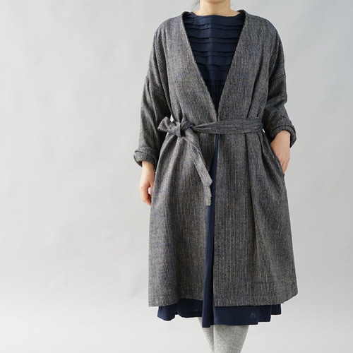 wafu】シルク100% コート 先染め ノーカラー ドロップショルダー  