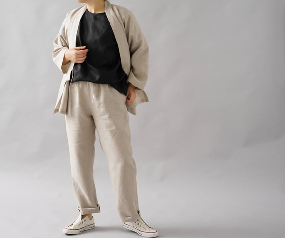 [Wafu] 中厚亞麻 Samue 日式 Zen Haori 亞麻開衫 Unisex/Flax natural h037b-am 第2張的照片