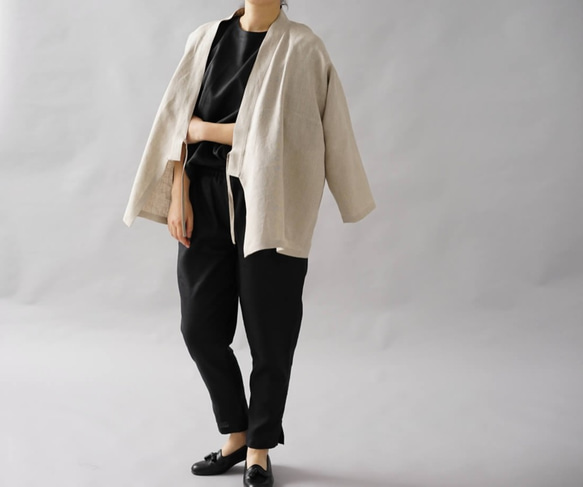 [Wafu] 中厚亞麻 Samue 日式 Zen Haori 亞麻開衫 Unisex/Flax natural h037b-am 第4張的照片