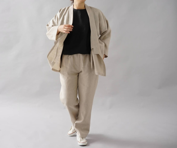 [Wafu] 中厚亞麻 Samue 日式 Zen Haori 亞麻開衫 Unisex/Flax natural h037b-am 第8張的照片