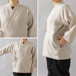 [Wafu] 中厚亞麻 Samue 日式 Zen Haori 亞麻開衫 Unisex/Flax natural h037b-am 第10張的照片