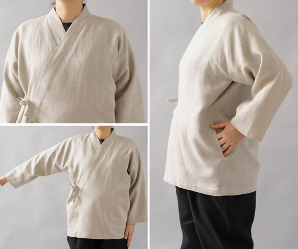 [Wafu] 中厚亞麻 Samue 日式 Zen Haori 亞麻開衫 Unisex/Flax natural h037b-am 第10張的照片