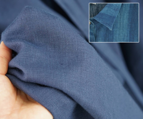 [Wafu]靛藍染料中厚亞麻連衣裙襯衫領靛藍連衣裙/靛藍x海軍藍A064D-INN2的傳統製造方法 第5張的照片