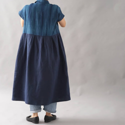 [Wafu]靛藍染料中厚亞麻連衣裙襯衫領靛藍連衣裙/靛藍x海軍藍A064D-INN2的傳統製造方法 第7張的照片