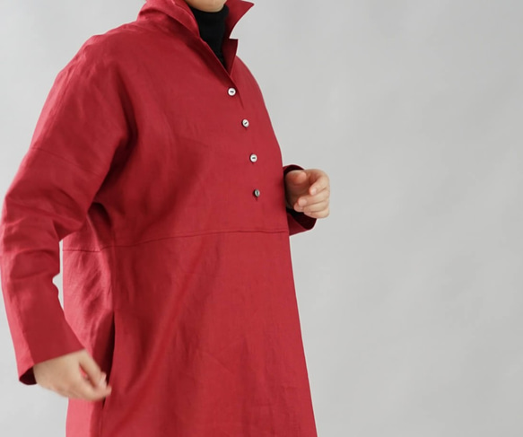 [Wafu]中厚亞麻連衣裙Dolman袖開領襯衫/寶石紅a064e-rre2 第6張的照片