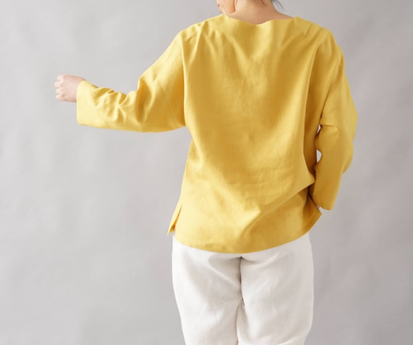 【和服】中厚亞麻上衣 Dolman 袖上衣 Slit/Chrome Yellow t002b-cye2 第7張的照片