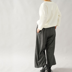 [Wafu]羊絨50％羊毛50％寬褲子cupra襯裡規格腰部橡膠+字符串/黑色×白色bo1  -  59 第3張的照片