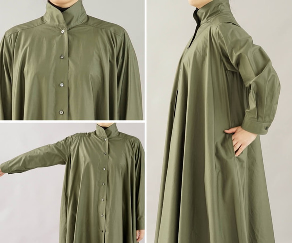 【Wafu +】【1左售罄】2way高密棉襯衫連衣裙/橄欖拖b32-28 第10張的照片