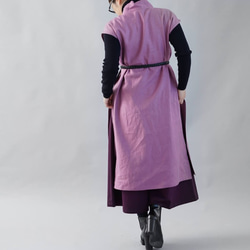 【wafu】中厚 リネン ワンピース 着物襟 フレンチスリーブ サイドスリット/ブーガンヴィレ a084c-bvl2 7枚目の画像