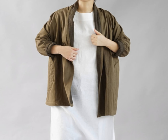 【5着限定価格】ショールカラー カーディガン  二重織 cotton100%/アドーブブラウン b14-31 1枚目の画像