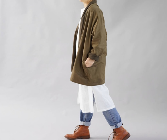 【5着限定価格】ショールカラー カーディガン  二重織 cotton100%/アドーブブラウン b14-31 2枚目の画像