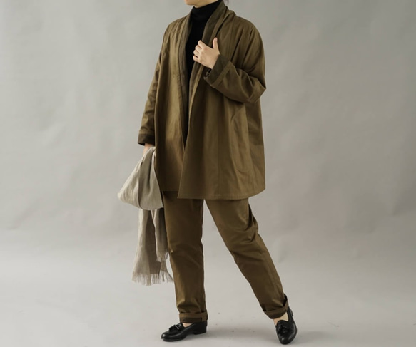 【5着限定価格】ショールカラー カーディガン  二重織 cotton100%/アドーブブラウン b14-31 8枚目の画像