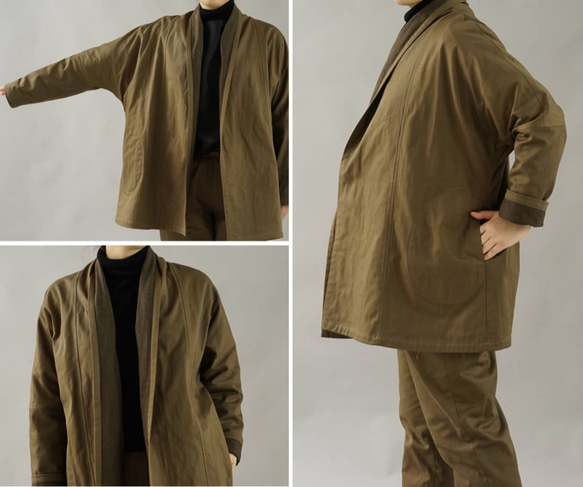 【5着限定価格】ショールカラー カーディガン  二重織 cotton100%/アドーブブラウン b14-31 10枚目の画像
