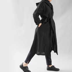 [Wafu] 中厚亞麻大衣長袍長款男女通用防紫外線/黑色 h009a-bck2 第7張的照片