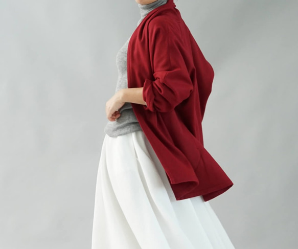【Wafu】羊毛100％Haori禮帽開衫Dolman套頭披肩顏色/紅寶石紅b14  -  33 第7張的照片