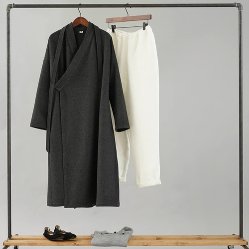 wafu】ウール100% ローブ コート 羽織 ドルマンスリーブ ガウン